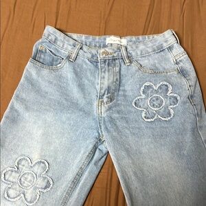 Angel Kiss women Blue Straight Leg Jeans with Floral Embroidery